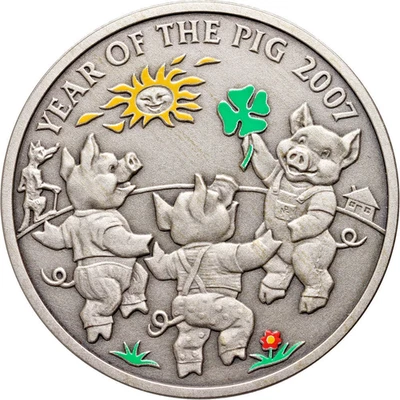 Niue 1 dollar 2006, Chinese Lunar Year, The Three Little Piggies, 1 Oz Ag 925 - Image 1 of 2