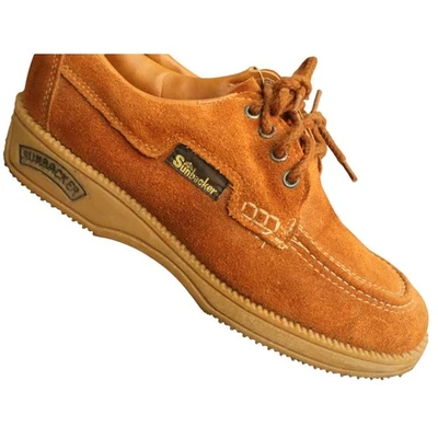 Vintage 70s Sunbacker Tan Suede Leather Oxford Shoes Chunky Mens 7 Lace Up Retro - Image 1 of 4