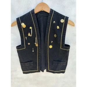Homemade Women's Black and Gold Denim Charm Vest Unknown Size XS/S? Casual - Picture 1 of 7