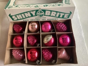 Vintage Pink Shiny Brite Grapes Bell Balls Christmas Ornaments In Box USA - Picture 1 of 11