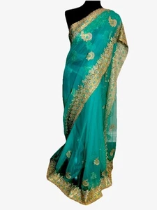 Classic Party Wear Indian Soft Net Saree,Bollywood Wedding Sari With Blouse - Picture 1 of 9
