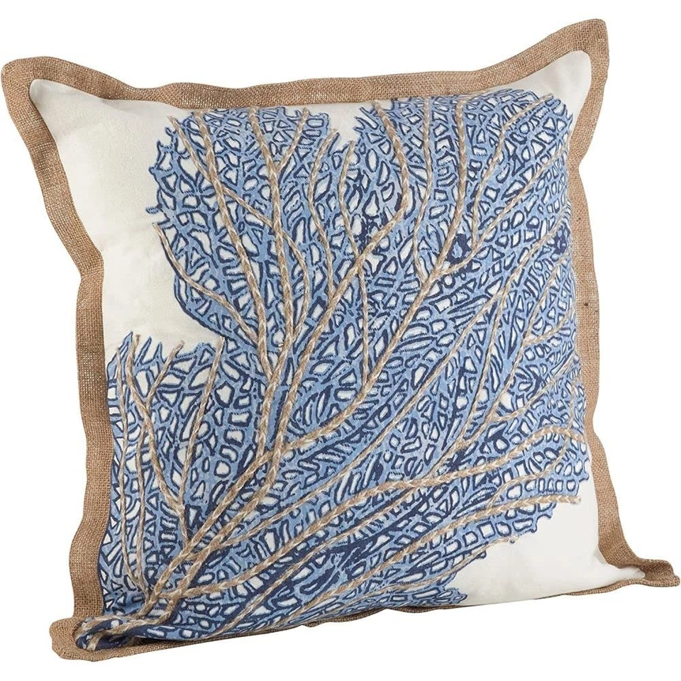5432.NB20S Sea Fan Coral Print Down Filled Throw Pillow, Navy Blue, 20" - Image 1 of 1