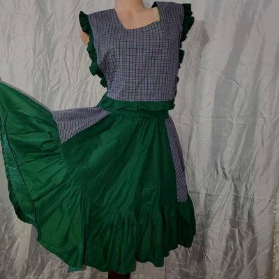 Vestido de dança quadrado/saia top colete ALGODÃO VERDE quadriculado chalé pradaria GRANDE - Imagem 1 de 4
