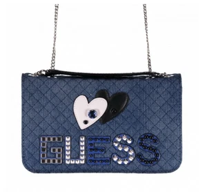 New Guess Denim Carey Blue Shoulder Bag Y2K Heart With Dust Bag - Picture 1 of 5
