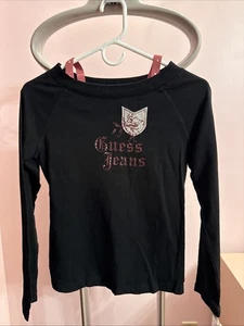 NEW with Tags Guess Jeans Black Long Sleeve Top Studded Straps Girls XL 16 - Picture 1 of 6