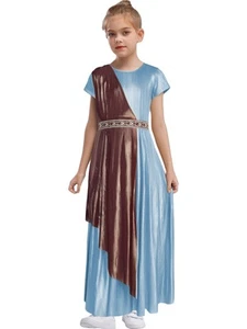 Mädchen Griechische Toga Robe Kurzarm Antike Göttin Prinzessinkleid Vintage - Picture 1 of 39