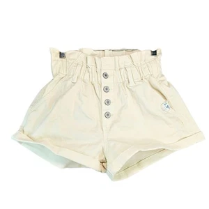 Arizona Hi-Rise Paperbag Button Fly Cuffed Denim Shorts Women Sz 5 26" Cream Wht - Picture 1 of 10
