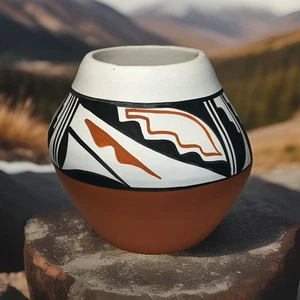 L.Toya N.M. Indigenous Southwestern Design Decoration 5” X4 1/2” Bowl Vase - Picture 1 of 12