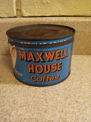复古 Maxwell House 1 磅 咖啡钥匙管带盖罐 — 第 1/4 张图片