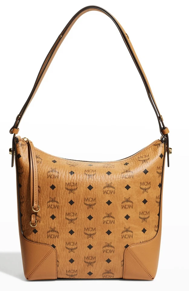 MCM Women's Brown Klara Monogram Medium Visetos Leather Shoulder Hobo Bag