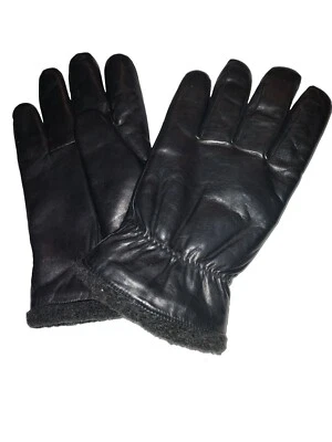 Men's Faux Fleece Cuff Trim Genuine Leather Gloves, Medium, Black,  - Image 1 of 3