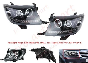 AU Pair Headlight Angel Eyes Black DRL HALO For Toyota Hilux Ute 2011~2015 Black - Picture 1 of 11