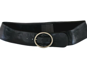 LOOP Vintage Buckle Women's Leather Black Belt Adjustable Size M Genuine Leather - Picture 1 of 8