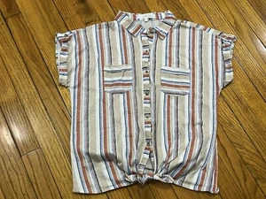Eden & Olivia Anthropologie Multicolor Stripe Tie Front Shirt Top Size M - Picture 1 of 10