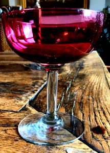 Antique Cranberry Glass Champagne Glass with Clear Stem - Picture 1 of 12