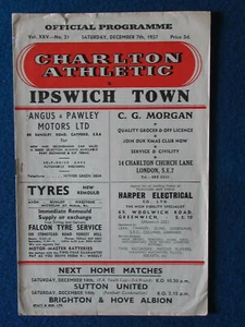 Charlton Athletic v Ipswich Town 7/12/57 Programme - Picture 1 of 1