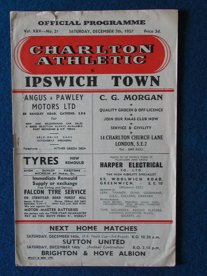 Charlton Athletic v Ipswich Town 7/12/57 Programme  - Image 1 of 1