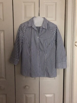 Van Heusen Women’s Blouse-M-Blue/White Stripes,Cotton/Poly,3/4 Sleeves,worn Once - Изображение 1 из 3