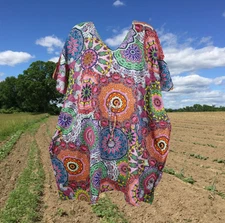 Women Travel kaftan Dress Pink Blue Printed Summer Fashion Boho Kimono Beach S/M