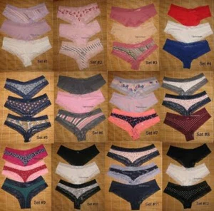 Conjunto de 3 bragas descaradas de encaje de algodón Victoria's Secret grandes L tú eliges - Imagen 1 de 13