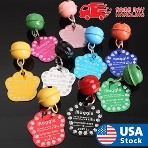 CUSTOM ENGRAVED PERSONALIZED PET TAG ID DOG CAT NAME TAGS WITH BELL ENGRAVED - Picture 1 of 25