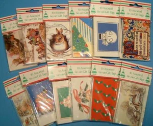 100 (10 packs of 10) ASSORTED TIE ON CHRISTMAS GIFT LABELS / TAGS / CARDS - Picture 1 of 1