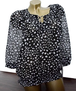 Alfred Dunner Sheer Black Dots Blouse Women's Size 8 Tie Front 3/4 Sleeve, NWT - Picture 1 of 7