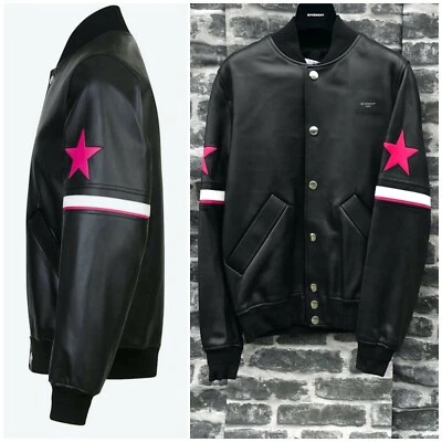 UltraRare & Gorgeous Givenchy AW18 Lamb Leather Solid Black Stars Bomber Jacket  - Image 1 of 4