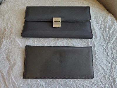 "Cartera triple plegable DKNY Donna Karan trasera de nailon con forro de cuero genuino 7""" Foto 1 de 4