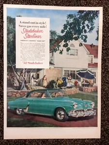 Vintage Studebaker print ad.  1952 Commander Starliner hardtop.  Green car - Picture 1 of 1