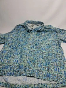 Camisa abstracta Trading Sunset Company para hombre talla XL estilo hawaiano azul verde pez - Imagen 1 de 11