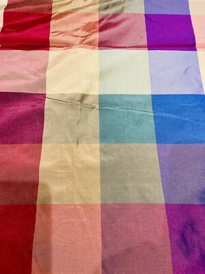Designer Vintage Kempton House Jewel Tone Large Plaid Dupioni Silk Fabric - Image 1 of 4