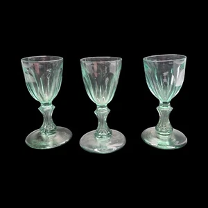 Antique Wine Glasses 19th Century Art Noveau Green Wine Glasses x 3 - Picture 1 of 8