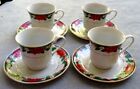 Four Tienshan Fine China Deck The Halls Christmas Cup And Saucer Sets