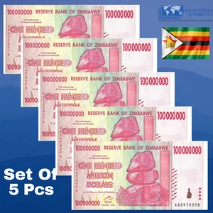 5 x 100 Million ZIMBABWE DOLLAR 2008, USED CONDITION, FAST SHIP (TRILLION 50 100 - Picture 1 of 2