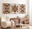 Set of 3 Aztec Boho Wooden Natural Colors Geometric Modern Wall Art, Home Decor