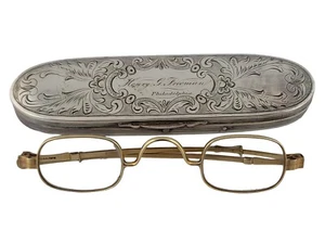 Gafas y estuche plateado John Mcallister de oro 14k temprano ~ Henry Freeman Phila PA - Imagen 1 de 19