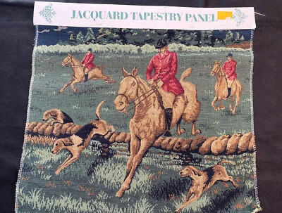 Jacquard Tapestry 16"x 18” Fox Hunting Horse Scene 100% Cotton  Panel - Image 1 of 4