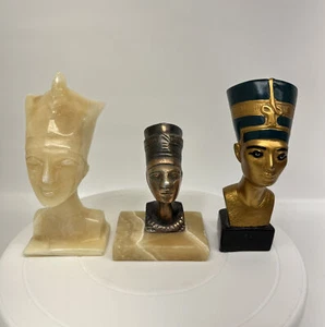 Egyptian Figurine Statue Sculpture Bronze & Marble QUEEN Nefertiti (Lot Of 3) - Picture 1 of 12