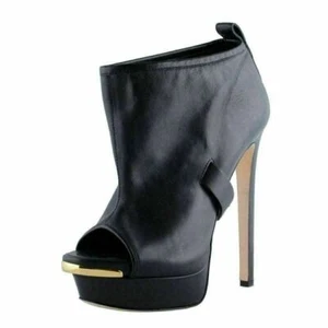 Dsquared2 Mujer Cuero Negro Punta Abierta Tacones Altos Botines EE. UU. 9.5 IT 39 1/2 - Imagen 1 de 7
