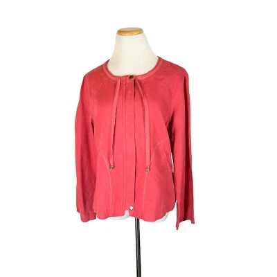 J. Jill Size S Pink Full Zip Linen Jacket Neckline Drawstring - Image 1 of 4