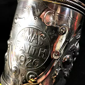 Antique Bailey Sterling Silver 3.5" Mug Deep Repousse 185GR Xmas Faith 1926 - Picture 1 of 9