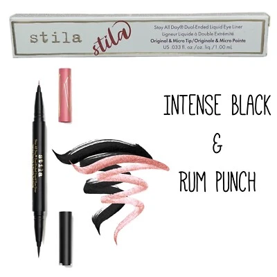 Delineador de ojos Stila de doble extremo líquido: punta micro brillante - negro / ponche de ron NUEVO Foto 1 de 4