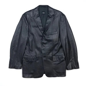 Hugo Boss Leather Jacket 42 52 Large Men Blazer Sport Coat Cutes Black Lambskin - Picture 1 of 17