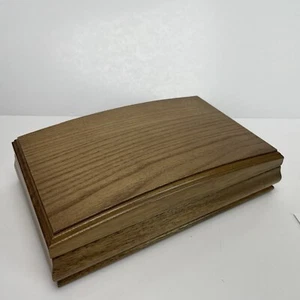 Oak Trinket Box Hand Made Hinged Lid Green Lined Jewelry Engagement Ring Vtg - Picture 1 of 12