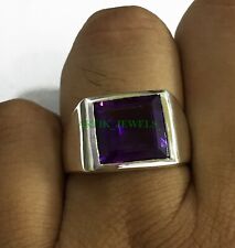Natural Amethyst Gemstone with 14K White Gold Plated Silver Ring for Men's #96