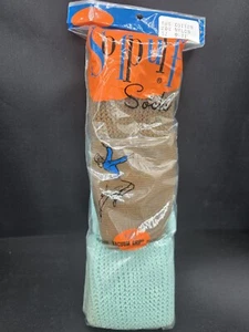 2 Pr. Vintage Sofpuff Ankle Crew Socks Vacuum Grip Brown Light Green Sz 9-11 USA - Picture 1 of 2