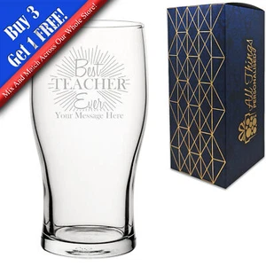 Personalised Engraved Teacher Pint Glass with Best Teacher Ever Design - Picture 1 of 7