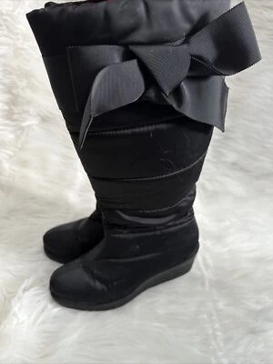 Kate Spade Black Winter Boots Cagney Satin Bow Puffy Women’s Size 7.5 Wedge - Image 1 of 4