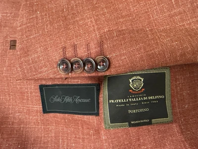 NWT Saks Fifth Ave 40R Blazer Rust Terracotta Wool Silk Linen Portofino Delfino - Image 1 of 4